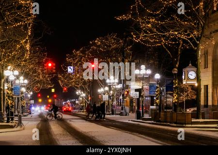 Inverno sulla Main Street di Ann Arbor, Michigan, USA [Nessuna pubblicazione; solo licenze editoriali] Foto Stock