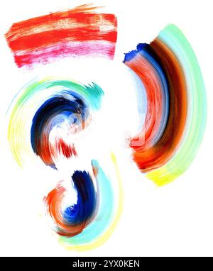 Forme di acquerello circolari astratte e tratti di pennello in molti colori. Foto Stock