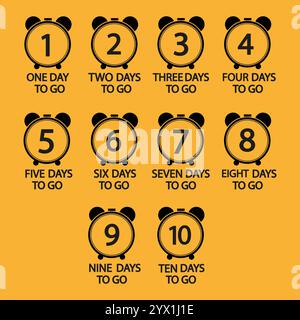 Impostazione del timer per il conto alla rovescia. Numeri da uno a dieci. I giorni rimanenti. Illustrazione vettoriale. Illustrazione Vettoriale
