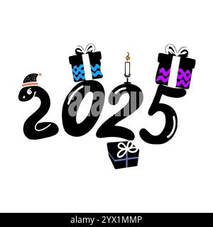 Tessera di Capodanno in un semplice stile minimalista su sfondo bianco Illustrazione Vettoriale