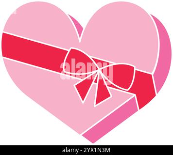 Confezione regalo rosa a forma di cuore con fiocco rosso Vector Illustrazione Vettoriale
