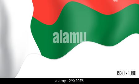 Bandiera del paese del Madagascar sfondo realistico del giorno dell'indipendenza. Bandiera del commonwealth del Madagascar in movimento che ondeggia, fluttua nel vento. Patriottico festivo Illustrazione Vettoriale
