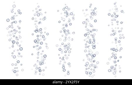 Bollicine sott'acqua frizzanti, bibite gassate o champagne, acqua frizzante. Bevanda effervescente. Illustrazione Vettoriale