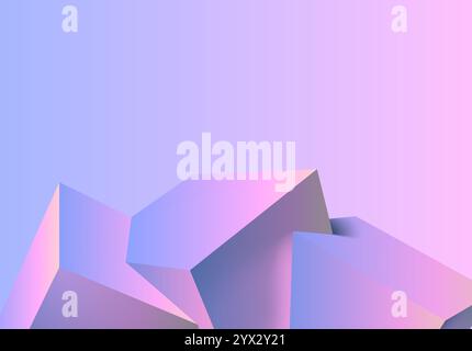 Sfondo 3D astratto con combinazione di cubi. Forme geometriche che si intersecano in uno sfondo in stile y2k viola e rosa Illustrazione Vettoriale