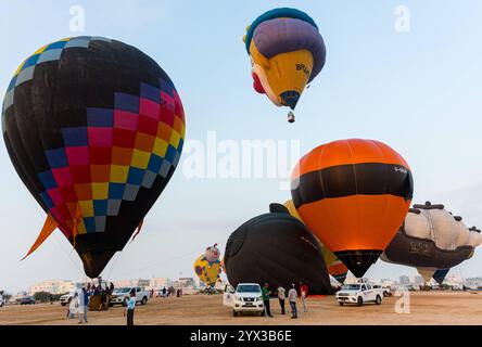 QATAR BALLOON FESTIVAL 2024 persone guardano le mongolfiere decollare durante il Qatar Balloon Festival 2024 a Doha, Qatar, il 13 dicembre 2024. La quinta edizione del Qatar Balloon Festival si è tenuta qui dal 12 al 22 dicembre e più di 50 partecipanti partecipano al Festival DOHA Qatar Copyright: XNOUSHADx Foto Stock