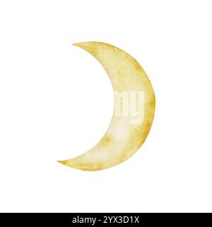 Luna dorata e mese carino. Illustrazione acquerello del bambino isolata sullo sfondo. Nuvole dipinte a mano per bambini o bambine educative, nursery art Foto Stock