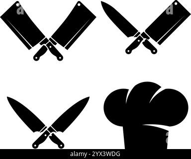 Set di coltelli da macellaio. I macellai incrociati sbattono. Coltello da chef. Elemento di design per logo, emblema, cartello. Illustrazione vettoriale Illustrazione Vettoriale