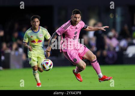 L'attaccante n. 10 di Miami Lionel messi in azione alla partita di Major League Soccer (MLS) tra Inter Miami e New York Red Bull. Foto: Chris Arjoon Foto Stock