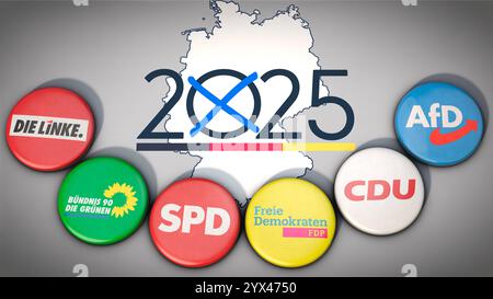 Bundestagswahl 2025 in Deutschland Symbolbild zum Thema Neuwahlen, Bundestagswahlen usw. *** Elezioni del Bundestag 2025 in Germania immagine simbolica sul tema delle nuove elezioni, elezioni del Bundestag, ecc Foto Stock
