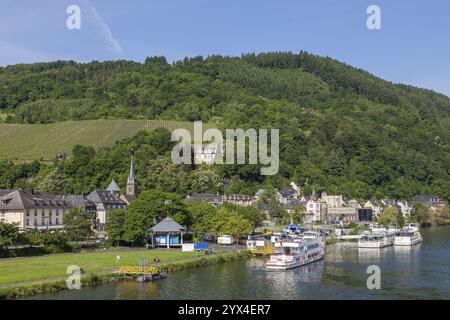 Vista di Traben-Trabach, Mosella, Renania-Palatinato, Germania, Europa Foto Stock