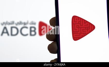 ADCB, una banca commerciale con sede ad Abu Dhabi, Emirati Arabi Uniti. Foto Stock