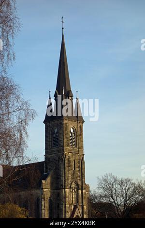 Chiesa cattolica di St Sturmius, Sankt Sturmius, Rinteln, porto vecchio, città di Weser, Weserbergland, chiesa, edificio sacro, campanile, guglia, chiesa Foto Stock