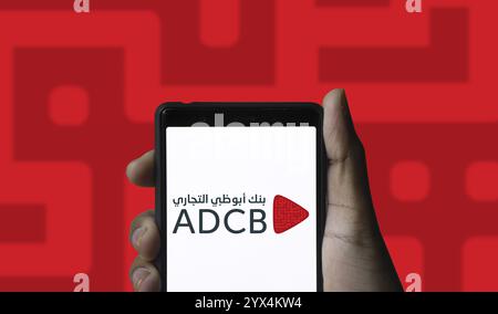 ADCB, una banca commerciale con sede ad Abu Dhabi, Emirati Arabi Uniti. Foto Stock