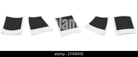 Set di mockup con cornice fotografica in carta in diverse posizioni con ombra. Cornici quadrate per cartoline fotografiche. Illustrazione Vettoriale