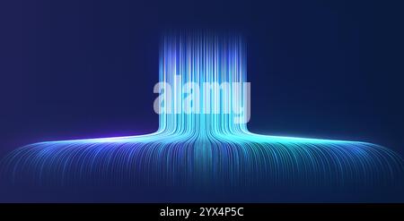 Linee tecnologiche ad alta velocità, Internet, fibra ottica. Concetto di trasmissione wireless big data, reti neurali. Illustrazione Vettoriale
