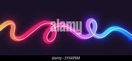 Linea al neon con gradiente ondulato brillante. Forma colorata dinamica liquida, flusso fluido in movimento. Illustrazione Vettoriale