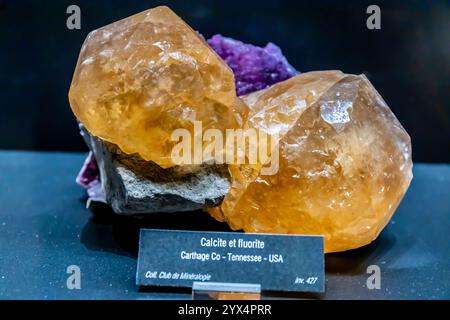 Cristalli nel museo del cristallo di mineralogia nella valle alpina di Chamonix nel cuore delle Alpi. Esposizione di pietre e minerali Foto Stock