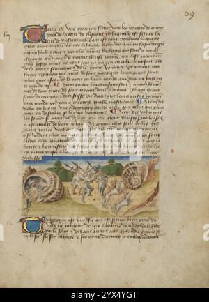 Livre des merveilles du monde (Libro delle meraviglie del mondo), 1460-1465. Ulteriori informazioni: Prodotto a metà del XV secolo, 'il Libro delle meraviglie del mondo' intreccia racconti di luoghi vicini e lontani dal suo luogo di creazione in Francia, basati su fonti antiche, folklore medievale e sui presunti viaggi di testimoni oculari. Organizzato in ordine alfabetico, il libro funge da compendio di vedute medievali delle civiltà in tutto il mondo conosciuto (anche se al manoscritto manca circa la metà delle sue illuminazioni e del testo originali). Le immagini estese nel manoscritto immaginano &qu Foto Stock