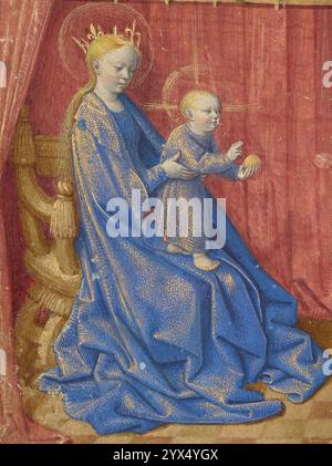 Ore di Simon de Varie, 1455 anni. Informazioni aggiuntive: Simon de Varie, che prestò servizio nel tesoro reale francese sotto Carlo VII e che il re aveva recentemente elevato al rango di nobile, commissionò un libro delle ore, che fu completato nel 1455. Questo libro di preghiere privato, riccamente illuminato, include un calendario di feste religiose e testi per i servizi devozionali ispirati agli otto servizi quotidiani dell'ufficio divino. L'aumento dell'alfabetizzazione tra i mercanti e le classi nobili e il loro desiderio di esprimere una nuova devozione personale emotiva, in particolare nella venerazione della Vergine Maria, spronarono la popolarità Foto Stock