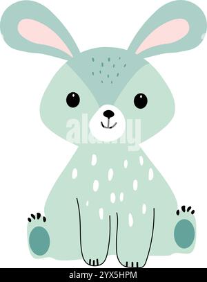 Adorabile illustrazione di un coniglio verde pastello e blu isolato su bianco Illustrazione Vettoriale