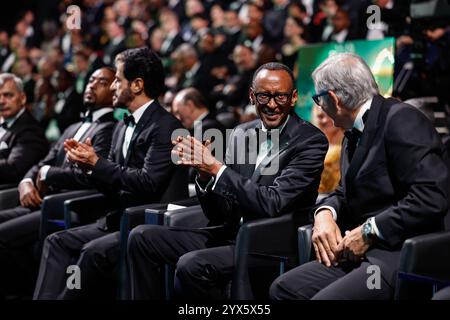 Kigali, Ruanda. 13 dicembre 2024. Kagamé Paul, presidente del Ruanda, ritratto con BEN SULAYEM Mohammed, presidente della FIA, ritratto durante la cerimonia di premiazione FIA 2024, il 13 dicembre 2024 alla BK Arena, a Kigali, Ruanda - foto Julien Delfosse/DPPI credito: DPPI Media/Alamy Live News Foto Stock