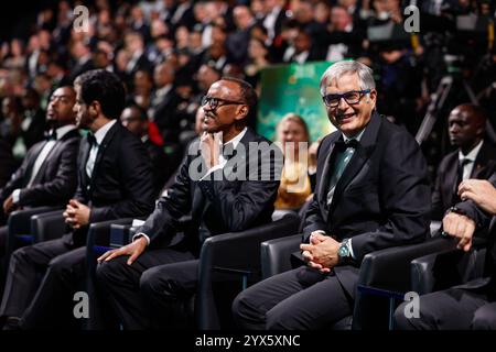 Kagame paul, presidente del Ruanda, ritratto con BEN SULAYEM Mohammed, presidente della FIA, ritratto durante la cerimonia dei FIA Awards 2024, il 13 dicembre 2024 alla BK Arena, a Kigali, in Ruanda Foto Stock