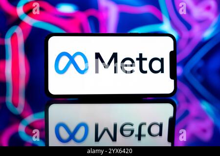 India. 14 dicembre 2024. In questa immagine, il logo Meta viene visualizzato sullo schermo di un telefono cellulare. (Foto di Idrees Abbas/SOPA Images/Sipa USA) *** esclusivamente per notizie editoriali **** credito: SIPA USA/Alamy Live News Foto Stock