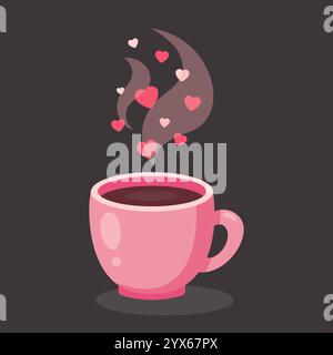 Tazza rosa. Bevanda calda. Buon San Valentino. Illustrazione vettoriale piatta Illustrazione Vettoriale