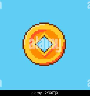Design delle risorse di gioco Pixel ART Chinese Gold Coin Illustrazione Vettoriale