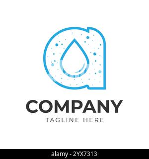 Modello del logo Drop Water. Illustrazione iniziale A e vettore prodotto goccia acqua, spazio negativo goccia olio. Illustrazione Vettoriale