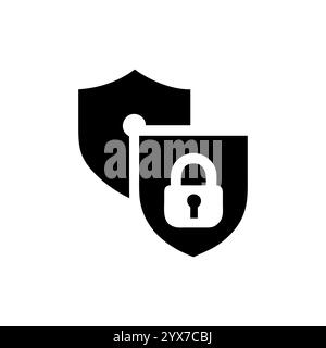 Vettore dell'icona del lucchetto di sicurezza, icona protetta dello scudo di protezione. logo, silhouette. Illustrazione Vettoriale
