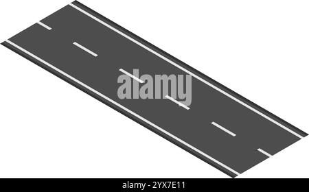 Strada rettilinea e vuota che si estende in lontananza, con una vista isometrica che cattura i concetti di trasporto, viaggio e infrastruttura Illustrazione Vettoriale