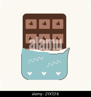 Tavoletta di cioccolato per le feste di San Valentino, compleanno. Immagine vettoriale piatta di un regalo dolce. Illustrazione Vettoriale
