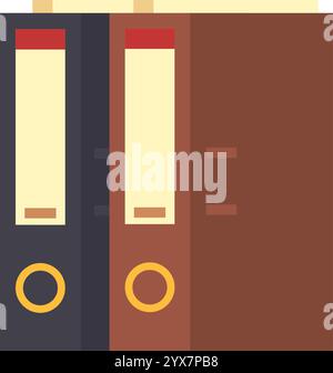 Several office ring binders standing upright on a shelf, carefully organized and poised to hold essential documents, create an efficient and Illustrazione Vettoriale