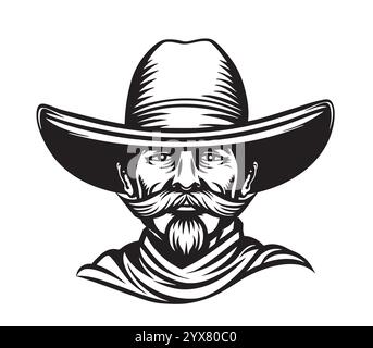 Cowboy, proprietario terriero o agricoltore. Mano bozzetto illustrazione vettoriale Illustrazione Vettoriale