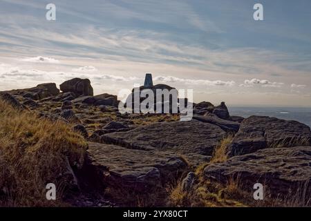 Gritstone Rocks a Blackstone Edge, Rochdale, Inghilterra. Foto Stock