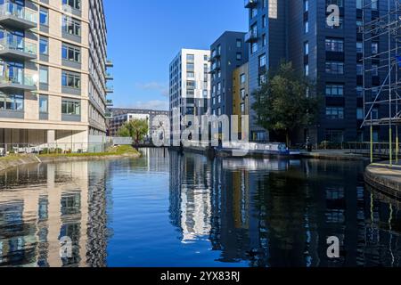 Gli appartamenti One Vesta Street, Weavers Quay e Lampwick Quay, New Islington, Ancoats, Manchester, Inghilterra, REGNO UNITO Foto Stock