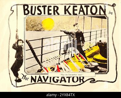 La leggenda della commedia Buster Keaton in The Navigator (Metro Goldwyn, 1924) lobby Card - film silenzioso Foto Stock