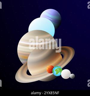 Ordine dei pianeti del sistema solare illustrazione astratta colorata Illustrazione Vettoriale