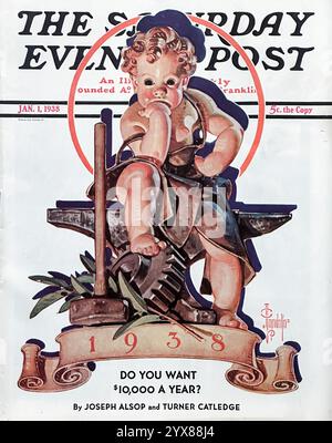 1038 The Saturday Evening Post Magazine copertina con "Baby New Year at Forge" di J. C. Leyendecker Foto Stock