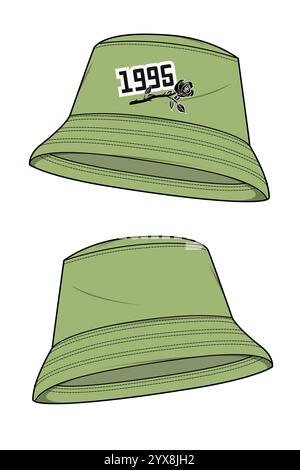 Ladies cloche Hats design vettoriale schizzo piatto tecnico di adobe Illustrator. Illustrazione Vettoriale