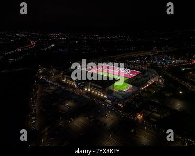 Veduta aerea dello stadio Bet365, sede dello Stoke City, dopo la partita del Campionato Sky Bet, Stoke City vs Cardiff City al Bet365 Stadium, Stoke-on-Trent, Regno Unito, 14 dicembre 2024 (foto di Craig Thomas/News Images) Foto Stock