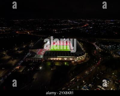 Veduta aerea dello stadio Bet365, sede dello Stoke City, dopo la partita del Campionato Sky Bet, Stoke City vs Cardiff City al Bet365 Stadium, Stoke-on-Trent, Regno Unito, 14 dicembre 2024 (foto di Craig Thomas/News Images) Foto Stock