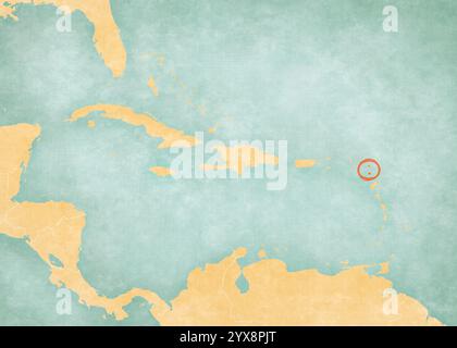 Antigua e Barbuda sulla mappa delle isole caraibiche in morbido grunge e stile vintage, come carta vecchia con pittura ad acquerello. Foto Stock