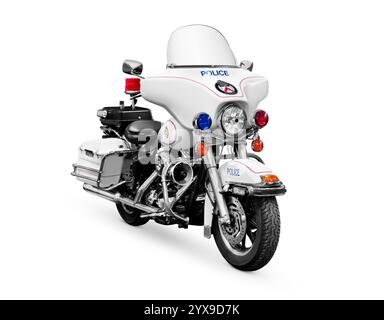 Polizia moto Harley Davidson FLHTP isolato su sfondo bianco con tracciato di ritaglio Foto Stock
