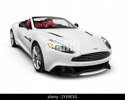 White 2014 Aston Martin Vanquish Volante grand tourer auto di lusso isolato su sfondo bianco con tracciato di ritaglio Foto Stock