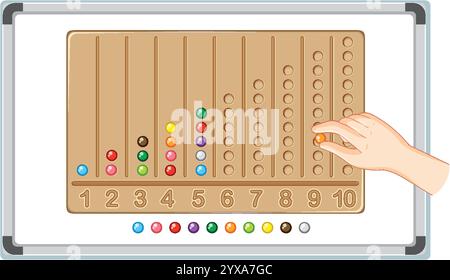 Perline colorate su una bacheca di conteggio per l'apprendimento Illustrazione Vettoriale