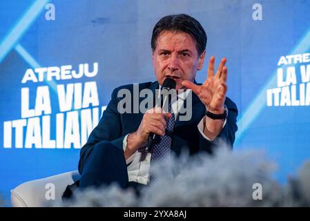 Roma, Italia. 14 dicembre 2024. Il presidente del movimento cinque stelle, Giuseppe Conte, partecipa al raduno dei Fratelli d'Italia 'Atreju' a Roma. Credito: SOPA Images Limited/Alamy Live News Foto Stock