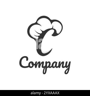 Logo lettera C con cappello dello chef per un ristorante. Alfabeto C Concept Design Food Business logotipo illustrazione vettore Illustrazione Vettoriale