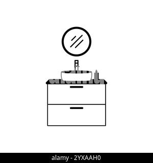 Icona lavello, simbolo bagno. Acqua, ruscello, cucina, lavandino, lavello per lavare le mani. Illustrazione vettoriale. Illustrazione Vettoriale
